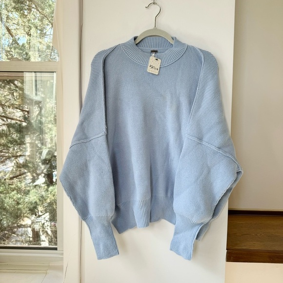 Free People Easy Street Tunic Sweater Crewneck Ribbed Oversized in Pale Blue - Picture 9 of 9